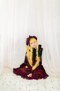 Rating: Safe Score: 0 Tags: 1girl blonde_hair blue_eyes dress flower lips long_hair looking_at_viewer red_dress shinku sitting solo User: admin