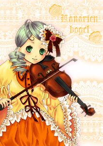 Rating: Safe Score: 0 Tags: 1girl bow_(instrument) dress drill_hair flower frills green_eyes green_hair guitar image instrument kanaria long_sleeves music pink_rose playing_instrument ribbon rose solo twin_drills violin User: admin