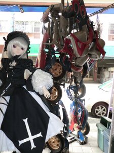 Rating: Safe Score: 0 Tags: city doll dress frills gothic_lolita ground_vehicle hat lolita_fashion long_sleeves motor_vehicle motorcycle multiple_girls silver_hair solo suigintou User: admin