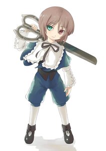 Rating: Safe Score: 0 Tags: 1boy brown_hair capelet frills full_body green_eyes heterochromia image long_sleeves looking_at_viewer red_eyes shorts smile solo souseiseki standing white_legwear User: admin