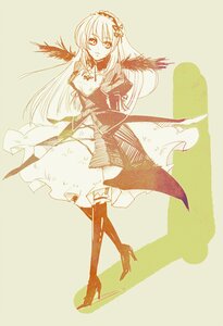 Rating: Safe Score: 0 Tags: 1girl boots dress frills full_body hairband high_heel_boots high_heels image long_hair long_sleeves looking_at_viewer monochrome simple_background solo standing suigintou very_long_hair wings User: admin