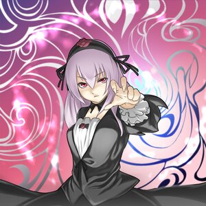 Rating: Safe Score: 0 Tags: 1girl black_dress black_ribbon commentary_request dress fingernails flower frilled_sleeves frills gathers hairband houtengeki image long_hair long_sleeves looking_at_viewer outstretched_arm pink_eyes purple_eyes purple_hair reaching red_eyes ribbon rozen_maiden solo suigintou very_long_hair wings User: admin