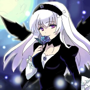 Rating: Safe Score: 0 Tags: 1girl blue_flower blue_rose dress flower hairband image long_hair moon purple_eyes purple_rose rose silver_hair smile solo suigintou wings User: admin