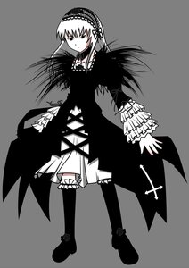 Rating: Safe Score: 0 Tags: 1girl boots dress frilled_sleeves frills full_body greyscale hairband image long_hair long_sleeves monochrome ribbon rose simple_background solo standing suigintou white_background wings User: admin