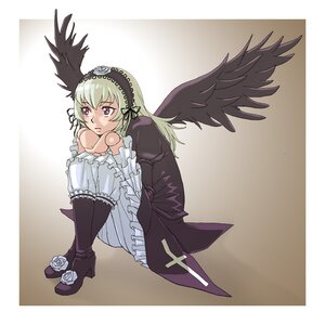 Rating: Safe Score: 0 Tags: 1girl black_wings boots dress feathered_wings flower frills full_body hairband image long_hair long_sleeves pink_rose purple_rose red_eyes rose silver_hair sitting solo suigintou wings User: admin