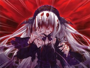 Rating: Safe Score: 0 Tags: 1girl black_dress black_ribbon black_wings blood blood_on_face blood_splatter bloody_clothes bow dress eyebrows_visible_through_hair flower hairband image lolita_hairband long_hair long_sleeves ribbon silver_hair smile solo suigintou very_long_hair wide_sleeves User: admin