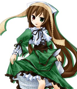 Rating: Safe Score: 0 Tags: 1girl auto_tagged brown_hair dress frills green_dress green_eyes head_scarf heterochromia image long_hair long_sleeves looking_at_viewer open_mouth red_eyes simple_background solo suiseiseki very_long_hair white_background User: admin