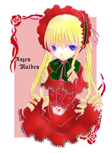 Rating: Safe Score: 0 Tags: 1girl blonde_hair blue_eyes bonnet bow bowtie dress drill_hair flower green_bow image long_hair long_sleeves looking_at_viewer rose shinku simple_background solo white_background User: admin