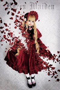 Rating: Safe Score: 0 Tags: 1girl blonde_hair blue_eyes bonnet bow dress flower long_hair looking_at_viewer petals red_dress rose rose_petals shinku solo User: admin