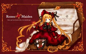 Rating: Safe Score: 0 Tags: 1girl black_legwear blonde_hair bow dress flower image long_hair long_sleeves looking_at_viewer purple_eyes red_dress rose shinku shoes solo twintails very_long_hair User: admin