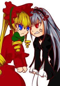 Rating: Safe Score: 0 Tags: 2girls anger_vein angry blonde_hair blue_eyes bow clenched_teeth dress drill_hair hairband image long_hair long_sleeves multiple_girls pair red_dress red_eyes shinku silver_hair suigintou teeth twintails User: admin