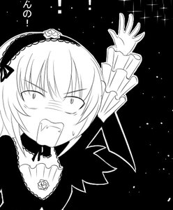 Rating: Safe Score: 0 Tags: 1girl bangs blush choker dress eyebrows_visible_through_hair greyscale hairband image lolita_hairband long_sleeves monochrome nose_blush solo suigintou User: admin