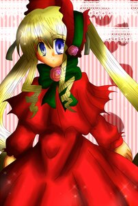 Rating: Safe Score: 0 Tags: 1girl auto_tagged blonde_hair blue_eyes bonnet bow bowtie capelet dress flower green_bow image long_hair long_sleeves looking_at_viewer pink_rose red_capelet red_dress rose shinku solo twintails very_long_hair User: admin