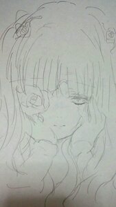 Rating: Safe Score: 0 Tags: 1girl closed_mouth eyebrows_visible_through_hair face flower hair_flower hair_ornament image kirakishou long_hair looking_at_viewer monochrome sketch solo traditional_media User: admin