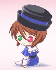 Rating: Safe Score: 0 Tags: 1girl brown_hair chibi dress full_body green_eyes hat heterochromia image long_sleeves looking_at_viewer red_eyes short_hair simple_background sitting solo souseiseki User: admin