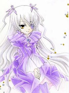 Rating: Safe Score: 0 Tags: 1girl barasuishou dress image long_hair long_sleeves looking_at_viewer purple_dress ribbon smile solo standing very_long_hair yellow_eyes User: admin