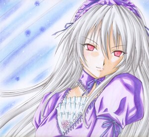 Rating: Safe Score: 0 Tags: 1girl dress flower frills hairband image juliet_sleeves long_hair long_sleeves looking_at_viewer pink_eyes puffy_sleeves rose silver_hair smile solo suigintou upper_body wings User: admin