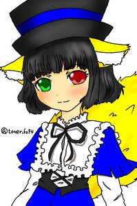 Rating: Safe Score: 0 Tags: 1girl animal_ears auto_tagged bangs black_hair blunt_bangs blush dress hat heterochromia image long_sleeves looking_at_viewer red_eyes ribbon short_hair smile solo souseiseki twitter_username upper_body User: admin