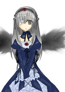 Rating: Safe Score: 0 Tags: 1girl black_wings detached_collar dress flower frills hairband image long_hair long_sleeves looking_at_viewer rose silver_hair simple_background solo suigintou white_background wings User: admin