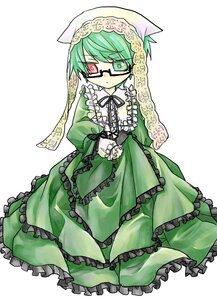 Rating: Safe Score: 0 Tags: 1girl dress frills glasses green_dress green_eyes green_hair heterochromia image lolita_fashion long_sleeves looking_at_viewer red_eyes solo suiseiseki white_background User: admin