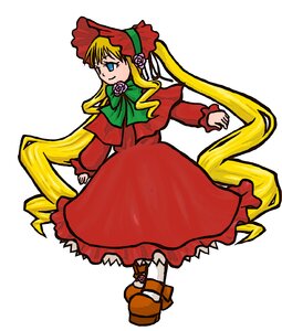 Rating: Safe Score: 0 Tags: 1girl blonde_hair blue_eyes bonnet bow bowtie dress full_body green_bow image long_hair long_sleeves pink_rose red_dress rose shinku shoes simple_background solo standing twintails very_long_hair white_background User: admin