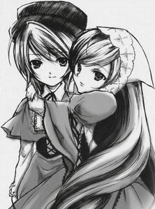 Rating: Safe Score: 0 Tags: 2girls blush bonnet dress frills greyscale hat hug image long_hair long_sleeves looking_at_viewer monochrome multiple_girls pair simple_background smile souseiseki suiseiseki very_long_hair white_background User: admin