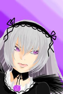 Rating: Safe Score: 0 Tags: 1girl black_ribbon flower hairband image long_hair looking_at_viewer purple_background purple_eyes ribbon rose silver_hair simple_background solo suigintou wings User: admin