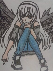 Rating: Safe Score: 0 Tags: 1girl akemi_homura akuma_homura bare_shoulders black_hair black_wings dress feathered_wings high_heels image long_hair looking_at_viewer shoes simple_background sitting solo suigintou thighhighs traditional_media wings User: admin