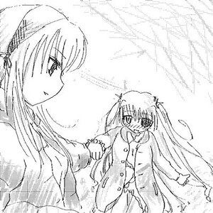 Rating: Safe Score: 0 Tags: 2girls barasuishou coat greyscale holding_hands image long_hair long_sleeves monochrome multiple_girls pair suigintou upper_body User: admin