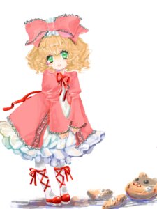 Rating: Safe Score: 0 Tags: 1girl blonde_hair bow curly_hair doll dress frills green_eyes hair_bow hina_ichigo hinaichigo image long_sleeves pink_bow red_footwear ribbon shoes short_hair solo striped underwear white_legwear User: admin