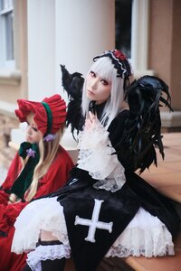 Rating: Safe Score: 0 Tags: 2girls blonde_hair blurry bonnet depth_of_field dress frills gothic_lolita lace lips lolita_fashion long_hair multiple_cosplay multiple_girls photo red_eyes sitting tagme thighhighs User: admin