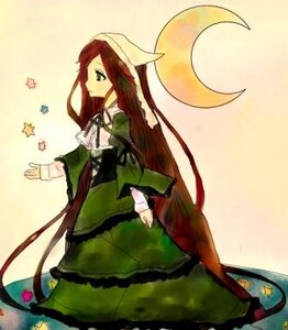 Rating: Safe Score: 0 Tags: 1girl brown_hair crescent_moon dress frills full_body full_moon green_dress head_scarf image long_hair long_sleeves moon outdoors profile puffy_sleeves simple_background solo standing star_(symbol) suiseiseki very_long_hair User: admin