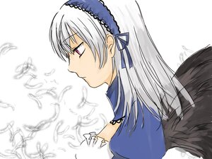 Rating: Safe Score: 0 Tags: 1girl black_wings dress feathered_wings feathers flower frills hairband image juliet_sleeves long_hair long_sleeves profile puffy_sleeves silver_hair solo suigintou upper_body white_background wings User: admin