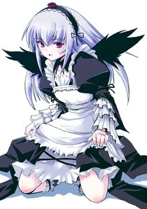 Rating: Safe Score: 0 Tags: 1girl black_wings blush colored_skin doll_joints dress frills hairband image joints juliet_sleeves long_hair long_sleeves looking_at_viewer maid pink_eyes puffy_sleeves rozen_maiden shinshin silver_hair sitting solo suigintou white_skin wings User: admin