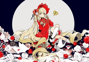 Rating: Safe Score: 0 Tags: 1girl blonde_hair blue_eyes bonnet book butterfly commentary_request dress flower grey_eyes image long_hair long_sleeves lowe_(slow) moon red_dress red_flower red_rose rose rozen_maiden shinku sitting solo thorns twintails very_long_hair white_rose User: admin
