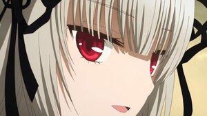 Rating: Safe Score: 3 Tags: 1girl bangs black_ribbon blush close-up eyebrows_visible_through_hair face hair_ribbon image looking_at_viewer open_mouth red_eyes ribbon simple_background solo suigintou User: admin