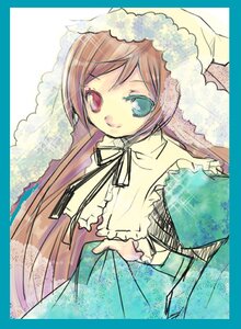 Rating: Safe Score: 0 Tags: 1girl bangs black_border black_ribbon border brown_hair dress frills green_dress heterochromia image long_hair long_sleeves looking_at_viewer red_eyes ribbon simple_background smile solo suiseiseki very_long_hair white_background User: admin