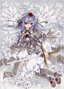 Rating: Safe Score: 0 Tags: 1girl dress flower frills hairband image long_hair red_eyes rose solo suigintou thighhighs traditional_media weapon white_rose wings User: admin