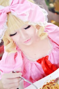 Rating: Safe Score: 0 Tags: 1girl blonde_hair blurry blurry_background blurry_foreground bow close-up closed_eyes depth_of_field eyelashes hinaichigo lips makeup motion_blur photo pink_bow pink_dress ribbon smile solo User: admin