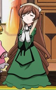 Rating: Safe Score: 0 Tags: 1girl apron auto_tagged brown_hair chair closed_eyes dress green_dress image long_hair long_sleeves maid smile solo standing suiseiseki User: admin