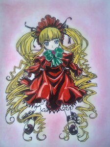 Rating: Safe Score: 0 Tags: 1girl blonde_hair blue_eyes bonnet bow bowtie dress frills full_body green_bow image long_hair long_sleeves looking_at_viewer marker_(medium) red_dress shinku shoes solo standing traditional_media twintails very_long_hair User: admin