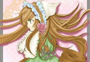 Rating: Safe Score: 0 Tags: 1girl braid brown_hair dress flower frills green_eyes image long_hair profile ribbon solo suiseiseki traditional_media very_long_hair User: admin