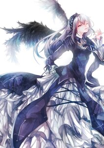 Rating: Safe Score: 0 Tags: 1girl black_dress black_wings dress feathered_wings feathers flower frills hairband image long_hair long_sleeves one_eye_closed puffy_sleeves red_eyes ribbon rose silver_hair simple_background solo suigintou white_background wings User: admin