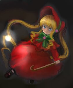 Rating: Safe Score: 0 Tags: 1girl blonde_hair blue_eyes bonnet bow bowtie capelet cup dress flower full_body green_bow image long_hair long_sleeves looking_at_viewer red_dress rose shinku shoes sitting solo twintails very_long_hair User: admin