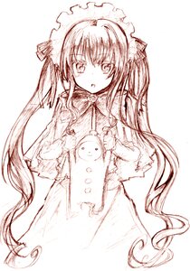 Rating: Safe Score: 0 Tags: 1girl bangs blush dress eyebrows_visible_through_hair hair_between_eyes holding holding_animal image long_hair long_sleeves looking_at_viewer monochrome parted_lips shinku simple_background solo striped twintails very_long_hair white_background User: admin