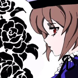 Rating: Safe Score: 0 Tags: 1girl black_flower black_rose blurry blurry_foreground brown_hair depth_of_field flower from_side hat image profile red_eyes ribbon rose short_hair solo souseiseki white_background white_flower white_rose User: admin