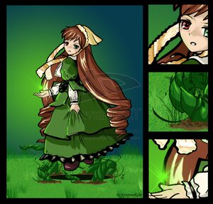 Rating: Safe Score: 0 Tags: 1girl brown_hair dress drill_hair frills green_dress green_eyes head_scarf heterochromia image long_hair long_sleeves red_eyes solo standing suiseiseki twin_drills very_long_hair watering_can User: admin