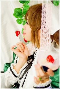 Rating: Safe Score: 0 Tags: 1girl blurry brown_hair closed_eyes depth_of_field eyelashes flower fruit hands lace leaf lips long_hair photo plant profile rose solo strawberry suiseiseki User: admin