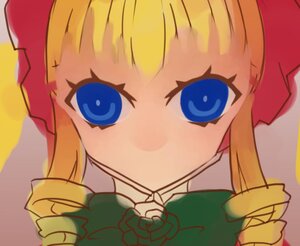 Rating: Safe Score: 0 Tags: 1girl bangs blonde_hair blue_eyes bow dress drill_hair face flower hat image looking_at_viewer ringlets rose shinku solo swept_bangs twin_drills User: admin