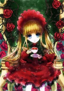 Rating: Safe Score: 0 Tags: 1girl blonde_hair blue_eyes bonnet bow cup dress flower frills holding holding_cup image long_hair looking_at_viewer pink_rose red_dress red_flower red_rose rose shinku sidelocks sitting smile solo tea teacup thorns twintails very_long_hair User: admin